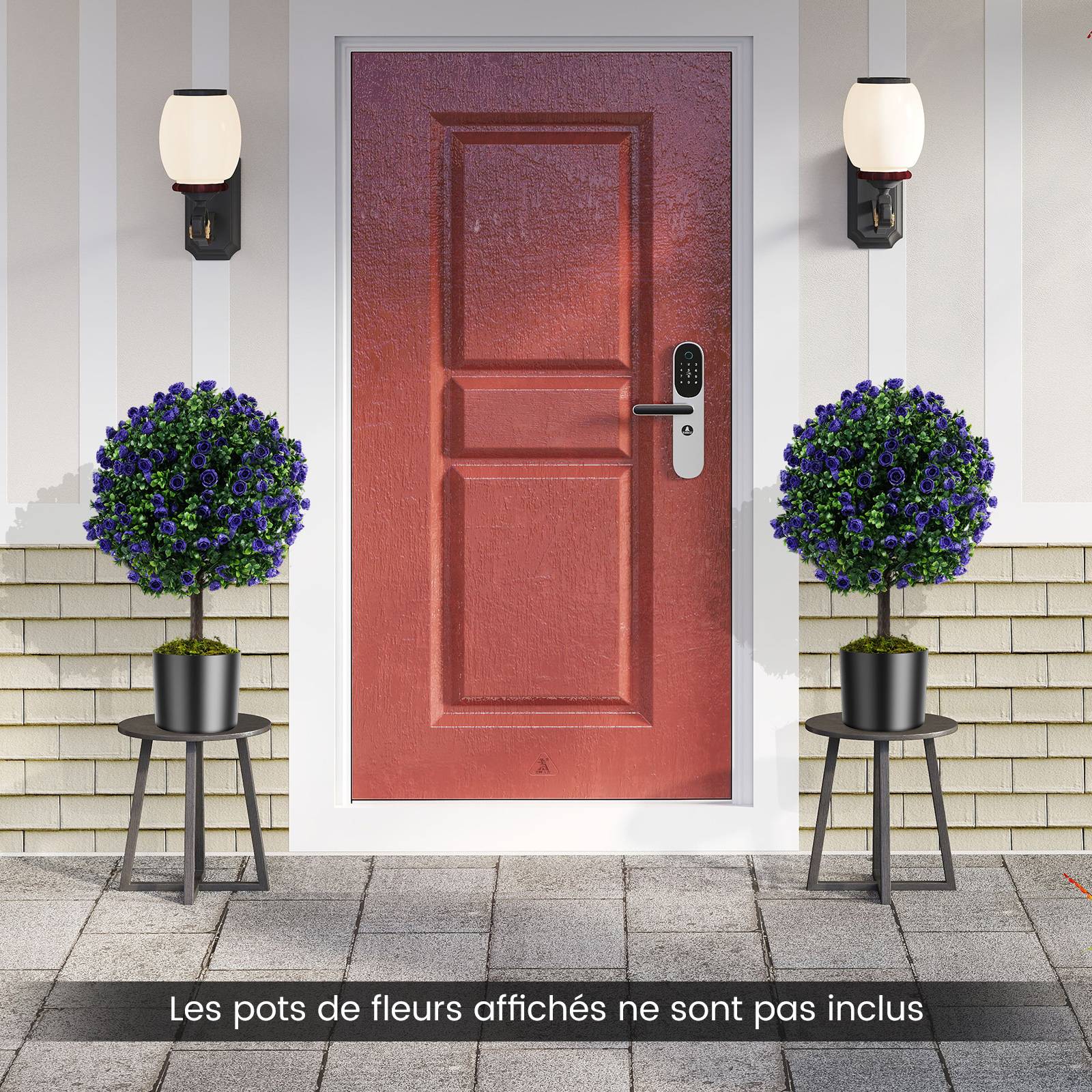 Lot de 2 Boules de Roses Artificielles de 55 cm avec Pot en Ciment, Rosiers Artificiels Violets, Arbustes Artificiels pour Intérieur,Extérieur - Image 3