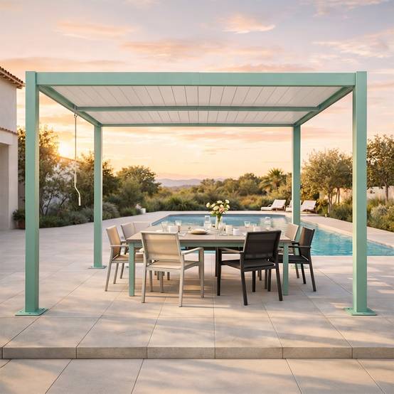 Pergola bioclimatique structure et lames orientables en aluminium vert 3x3m RHODES - Image 4