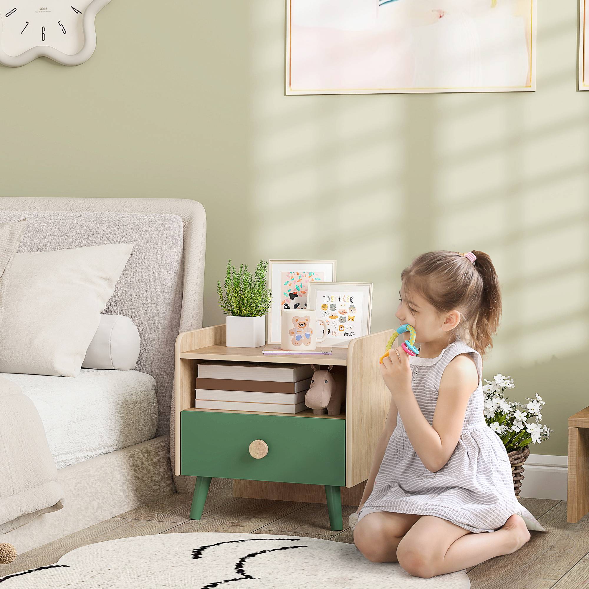 Sans Marque - Table de chevet enfant table de nuit enfant avec tiroir et niche, petite table d'appoint en bois pour chambre d'enfant - Image 3