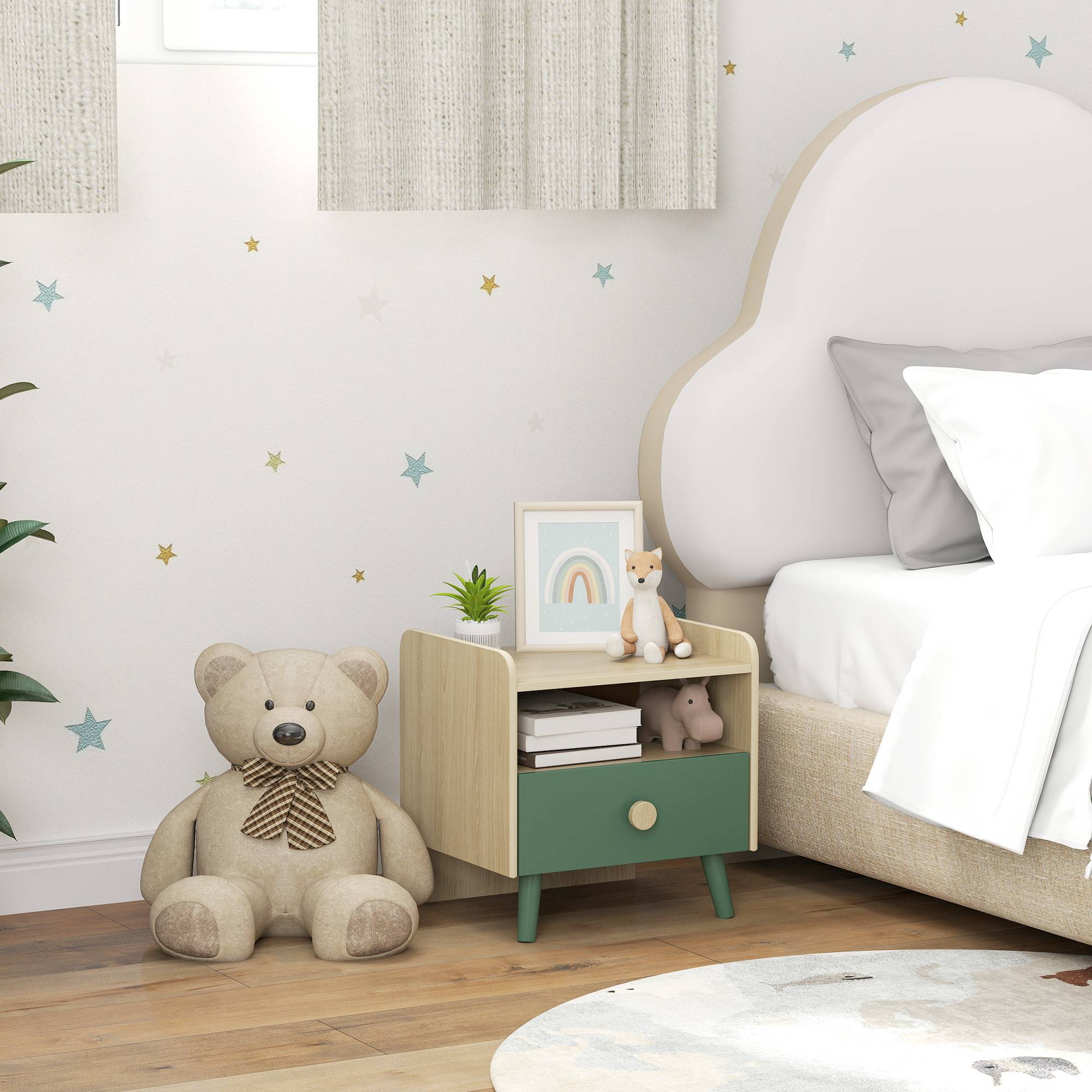Sans Marque - Table de chevet enfant table de nuit enfant avec tiroir et niche, petite table d'appoint en bois pour chambre d'enfant - Image 4