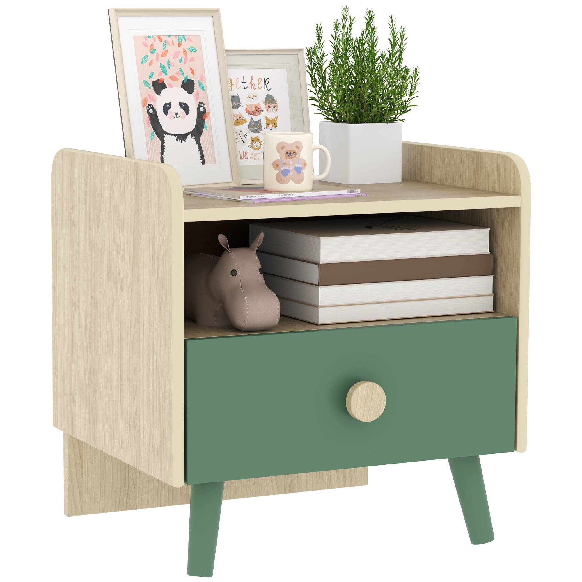 Sans Marque - Table de chevet enfant table de nuit enfant avec tiroir et niche, petite table d'appoint en bois pour chambre d'enfant - Image 1