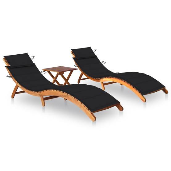Lot de 2 Bain de soleil - Transats - Chaises longues avec table et coussins Acacia solide - MEUBLE PRO-JU6677 - Image 2