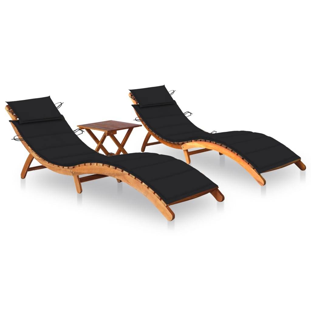 Lot de 2 Bain de soleil - Transats - Chaises longues avec table et coussins Acacia solide - MEUBLE PRO-JU6677 - Image 2