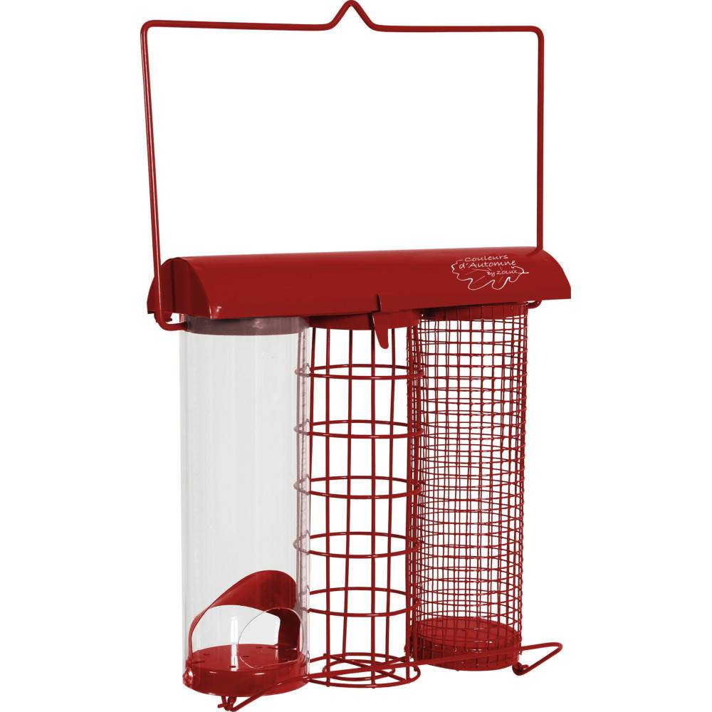 Mangeoire trio rouge. 20 x 9 x hauteur 22.5 cm, pour oiseaux - Image 2