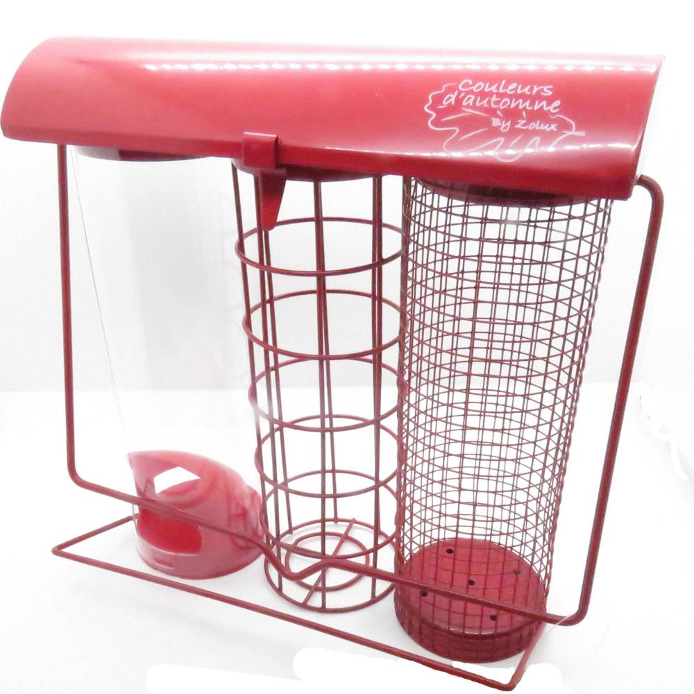 Mangeoire trio rouge. 20 x 9 x hauteur 22.5 cm, pour oiseaux - Image 1