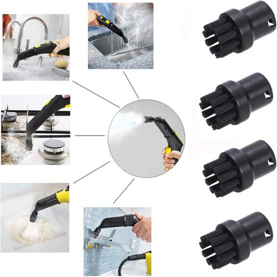 Lot de 4 Brosses Rondes de Rechange pour Nettoyeur Vapeur Karcher SC1/SC2/SC3/SC4/SC5/SC7 (Noir) - IntiMeg - Image 2