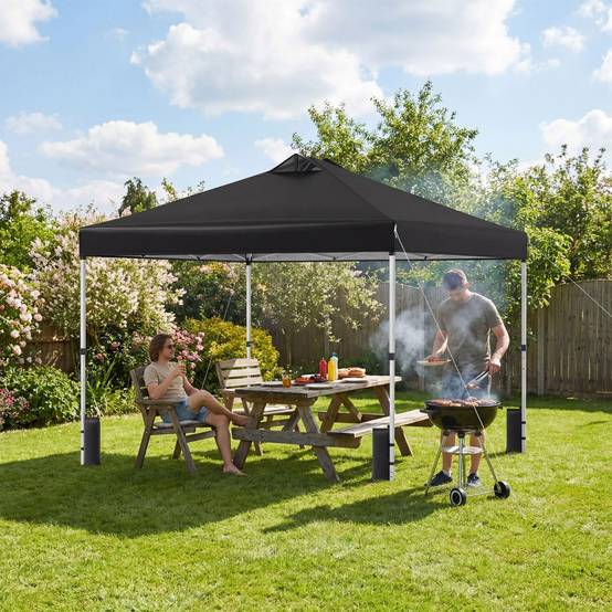 Tonnelle de Jardin 3x3 m Tente Pop-Up Toit à Revêtement Argenté Gazebo Portable avec 4 Sacs de Sable Piquets Noir MAISON CHIC - Image 2