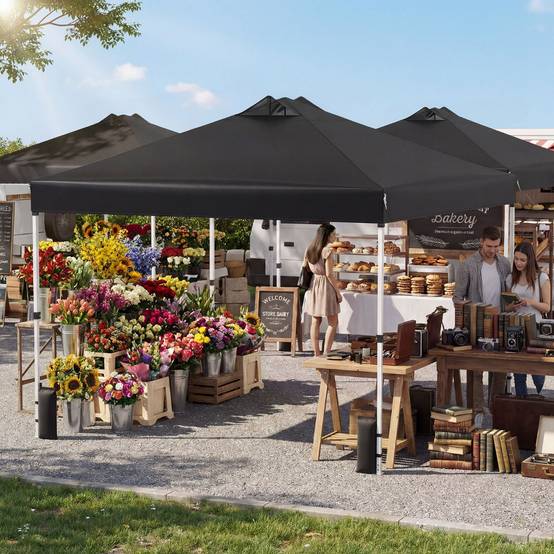 Tonnelle de Jardin 3x3 m Tente Pop-Up Toit à Revêtement Argenté Gazebo Portable avec 4 Sacs de Sable Piquets Noir MAISON CHIC - Image 3