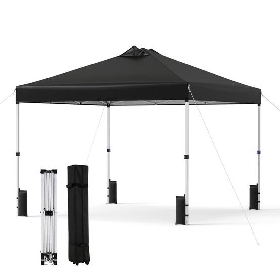 Tonnelle de Jardin 3x3 m Tente Pop-Up Toit à Revêtement Argenté Gazebo Portable avec 4 Sacs de Sable Piquets Noir MAISON CHIC - Image 1