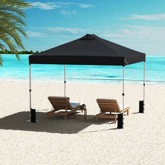 Tonnelle de Jardin 3x3 m Tente Pop-Up Toit à Revêtement Argenté Gazebo Portable avec 4 Sacs de Sable Piquets Noir MAISON CHIC - Image 4
