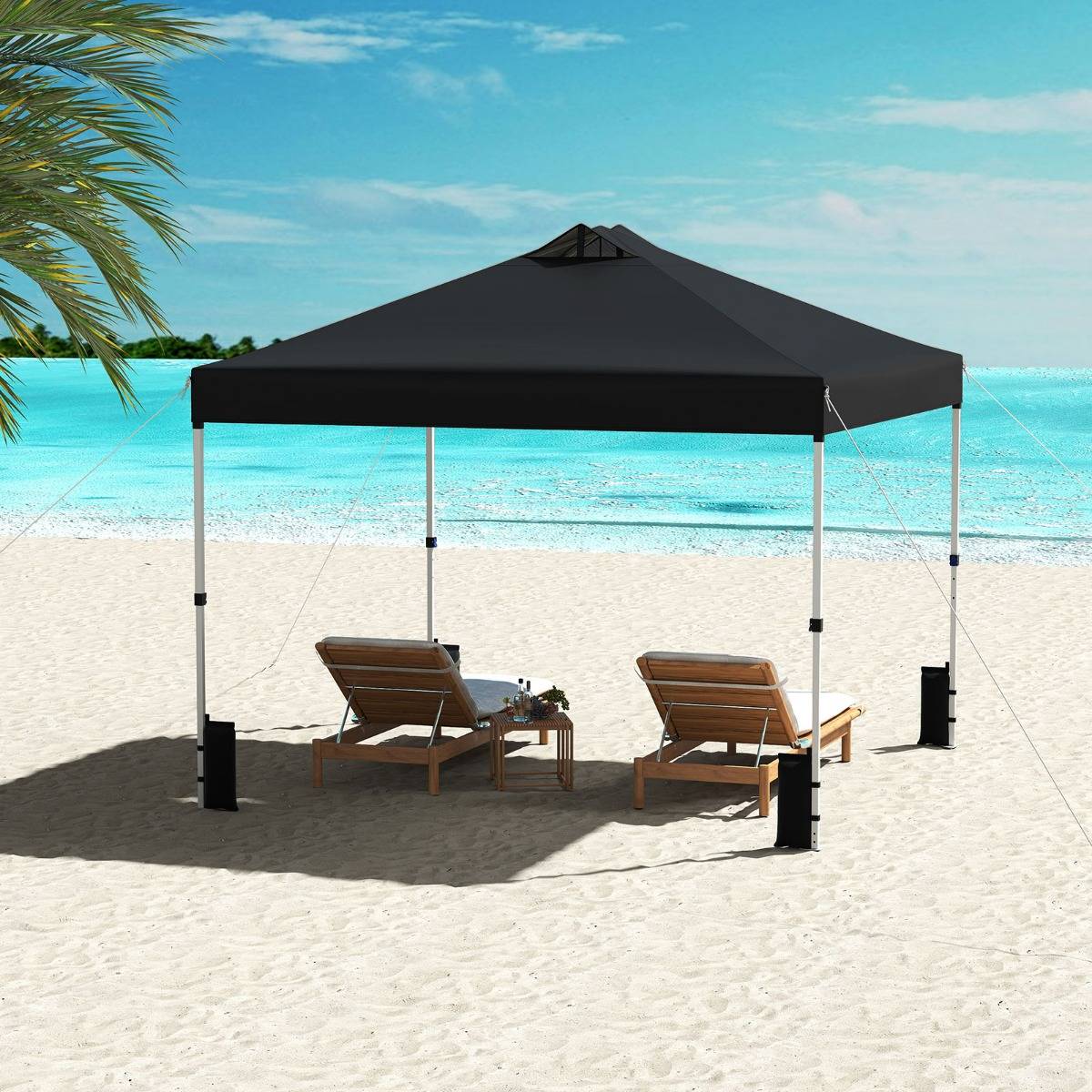 Tonnelle de Jardin 3x3 m Tente Pop-Up Toit à Revêtement Argenté Gazebo Portable avec 4 Sacs de Sable Piquets Noir MAISON CHIC - Image 4