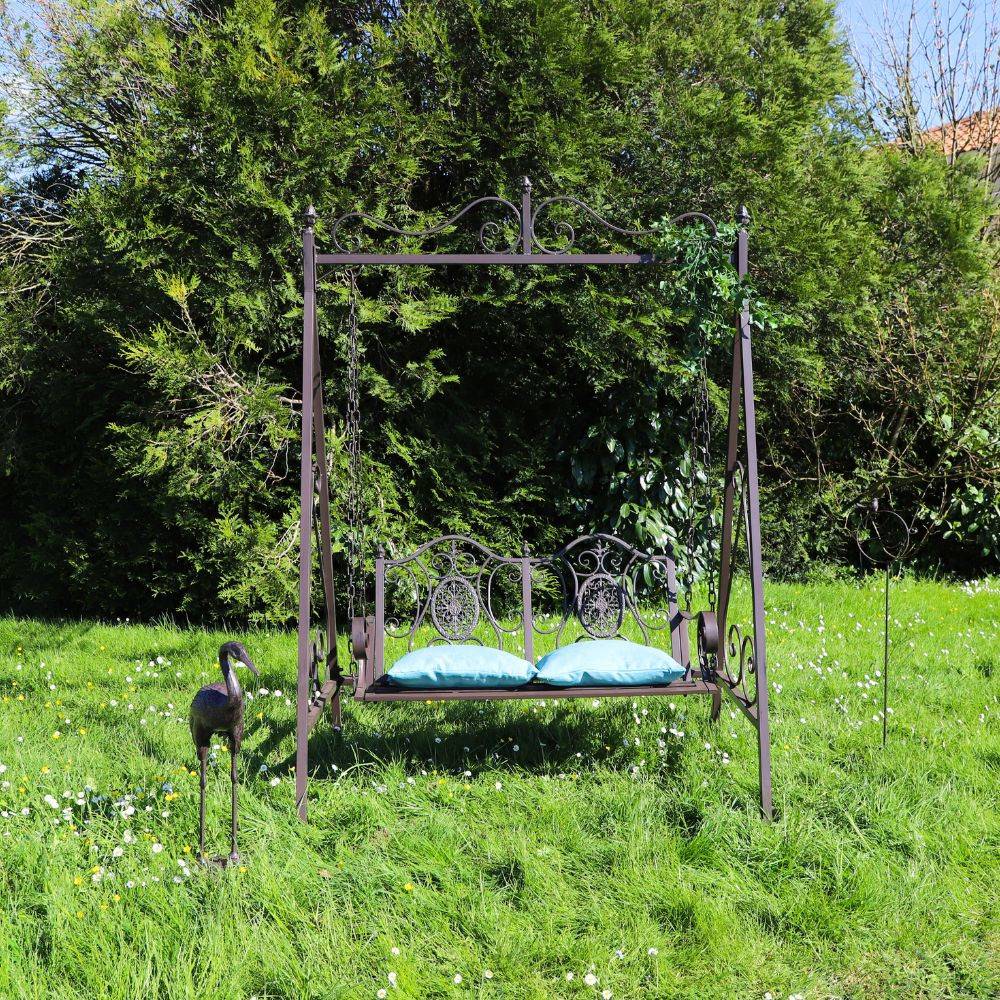Balancelle de jardin en fer forgé marron 2 places Ht.209 cm Chemin de campagne - Imagen 2