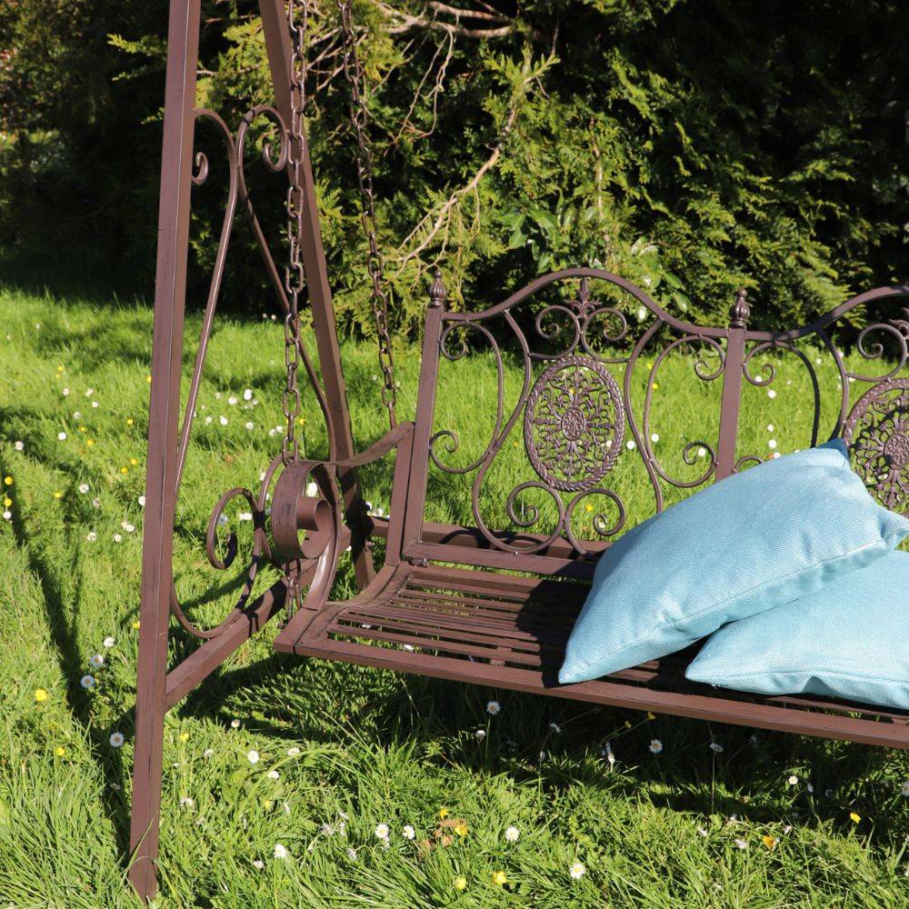 Balancelle de jardin en fer forgé marron 2 places Ht.209 cm Chemin de campagne - Imagen 4