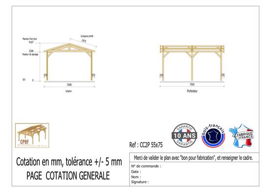 Carport bois 2 pentes 550cmx750cm bois DOUGLAS Français label PEFC (Charpente - Auvent - Abri Camping-car) 42 m². Garantie 10 ans - Image 3