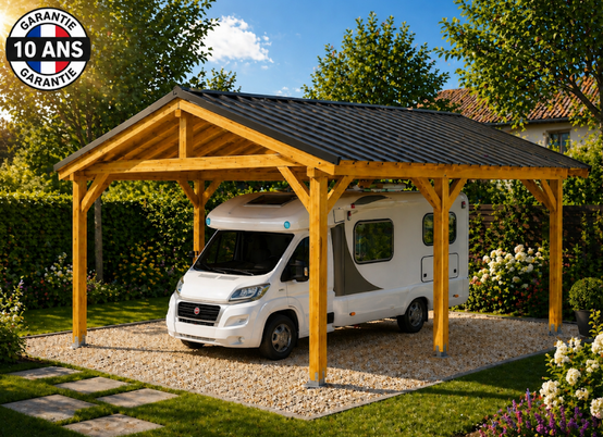 Carport bois 2 pentes 550cmx750cm bois DOUGLAS Français label PEFC (Charpente - Auvent - Abri Camping-car) 42 m². Garantie 10 ans - Image 1