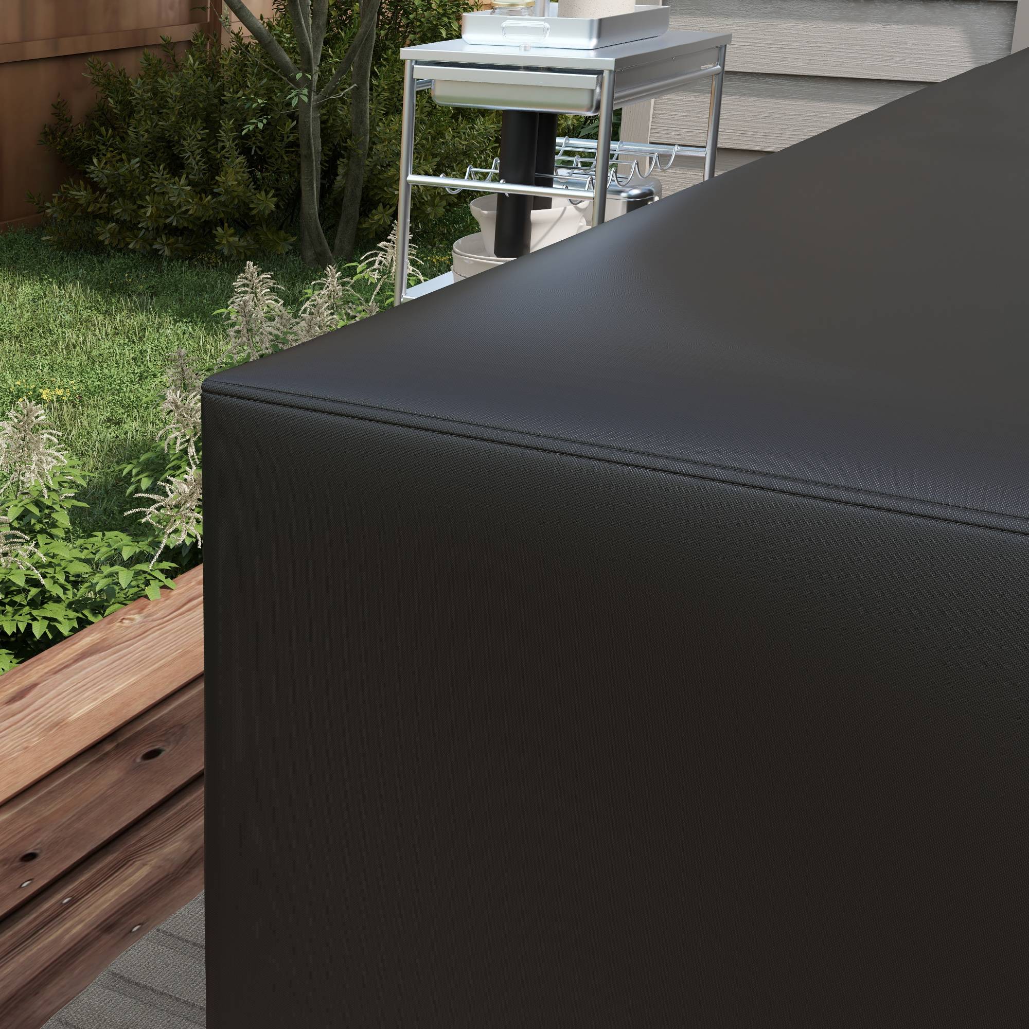 Housse de protection pour mobilier de jardin, en forme de L, imperméable, anti-UV, pour canapé d'angle, 250 x 250 x 79 cm, noire - Image 9