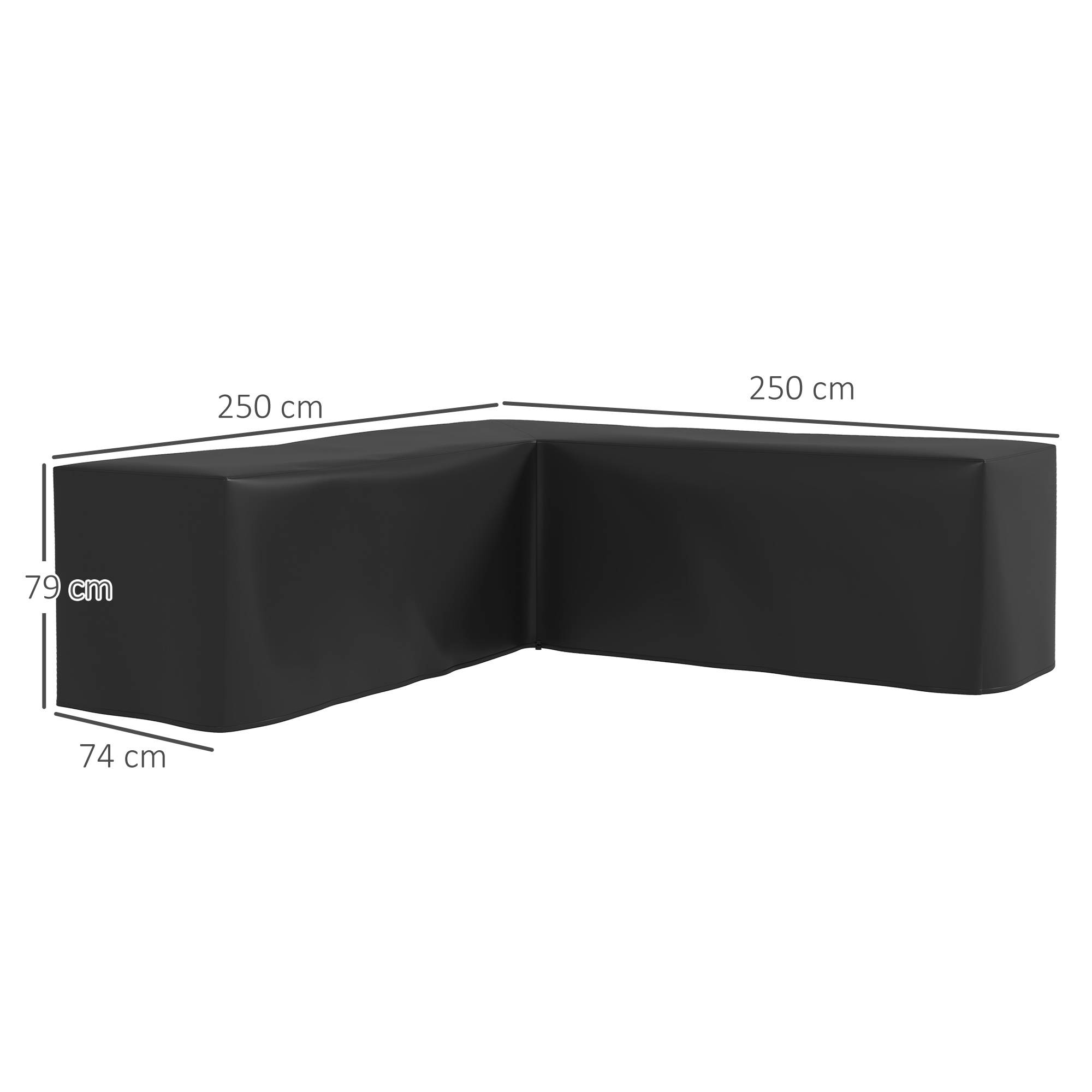 Housse de protection pour mobilier de jardin, en forme de L, imperméable, anti-UV, pour canapé d'angle, 250 x 250 x 79 cm, noire - Image 5