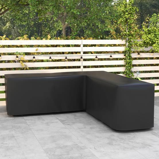 Housse de protection pour mobilier de jardin, en forme de L, imperméable, anti-UV, pour canapé d'angle, 250 x 250 x 79 cm, noire - Image 3