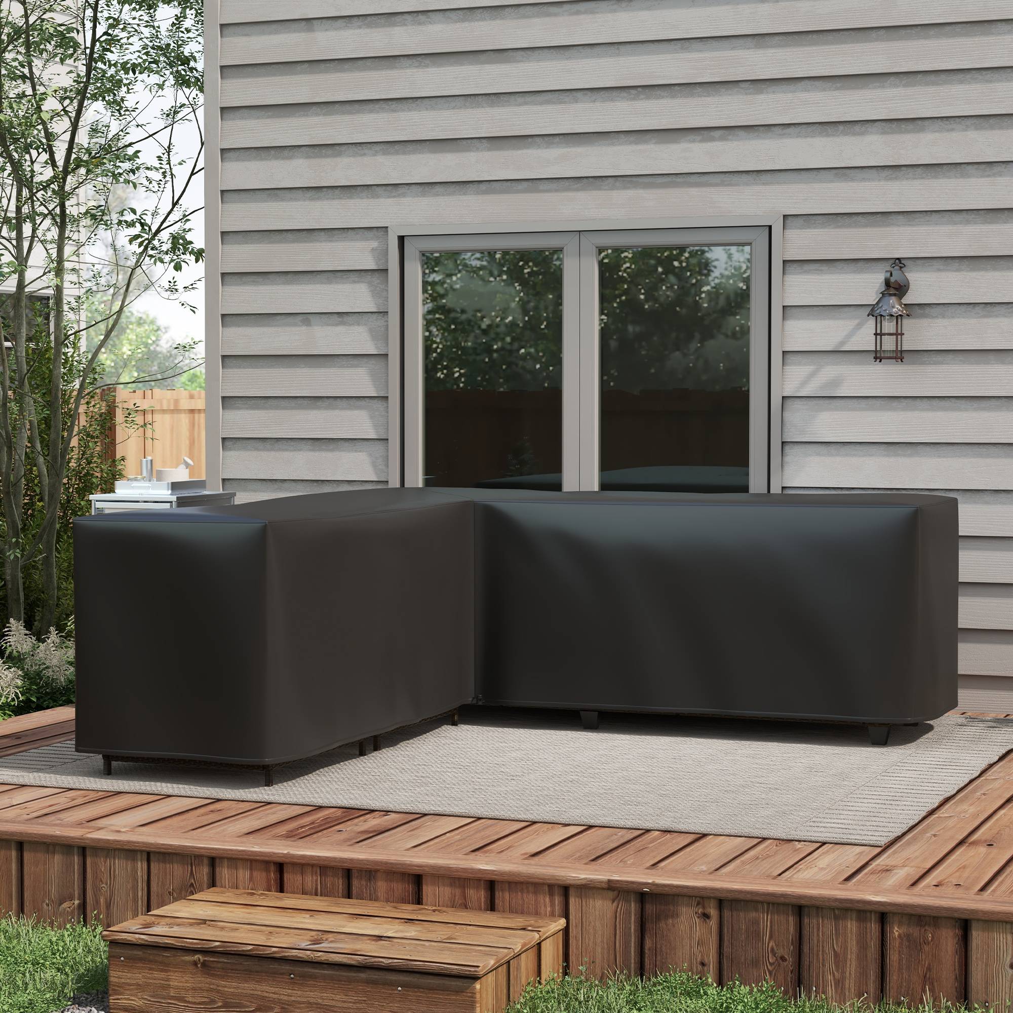 Housse de protection pour mobilier de jardin, en forme de L, imperméable, anti-UV, pour canapé d'angle, 250 x 250 x 79 cm, noire - Image 4