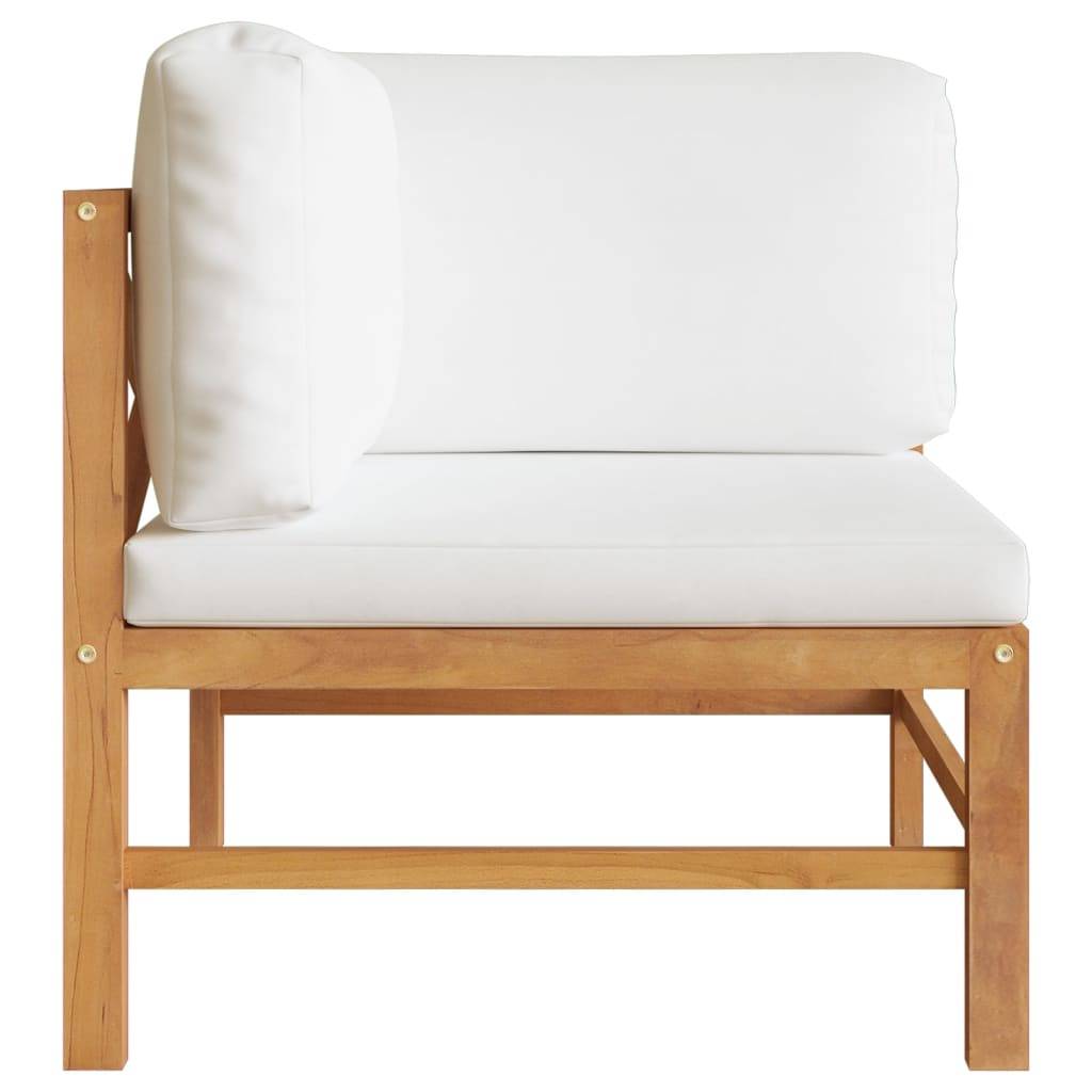 Helloshop26 - Banc de jardin meuble de patio d'extérieur terrasse 2 places 66 x 66 x 60 cm avec coussins crème bois de teck solide - Imagen 3
