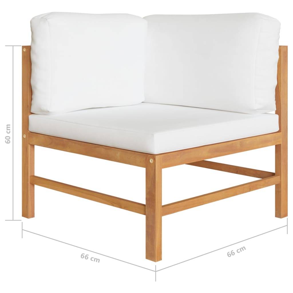 Helloshop26 - Banc de jardin meuble de patio d'extérieur terrasse 2 places 66 x 66 x 60 cm avec coussins crème bois de teck solide - Imagen 6