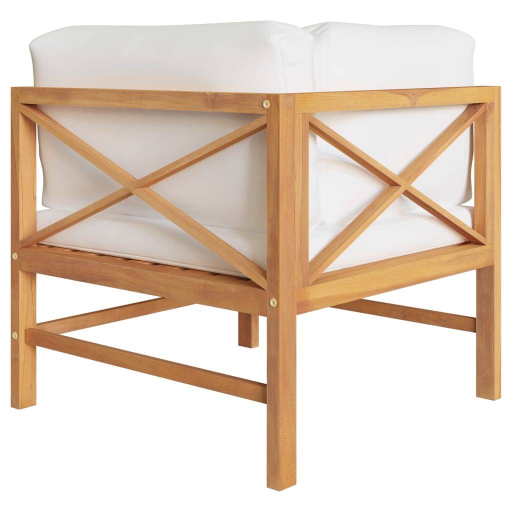 Helloshop26 - Banc de jardin meuble de patio d'extérieur terrasse 2 places 66 x 66 x 60 cm avec coussins crème bois de teck solide - Imagen 4