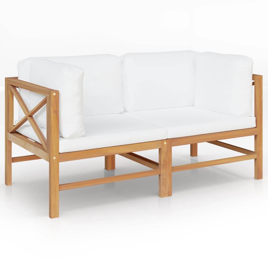 Helloshop26 - Banc de jardin meuble de patio d'extérieur terrasse 2 places 66 x 66 x 60 cm avec coussins crème bois de teck solide - Imagen 1
