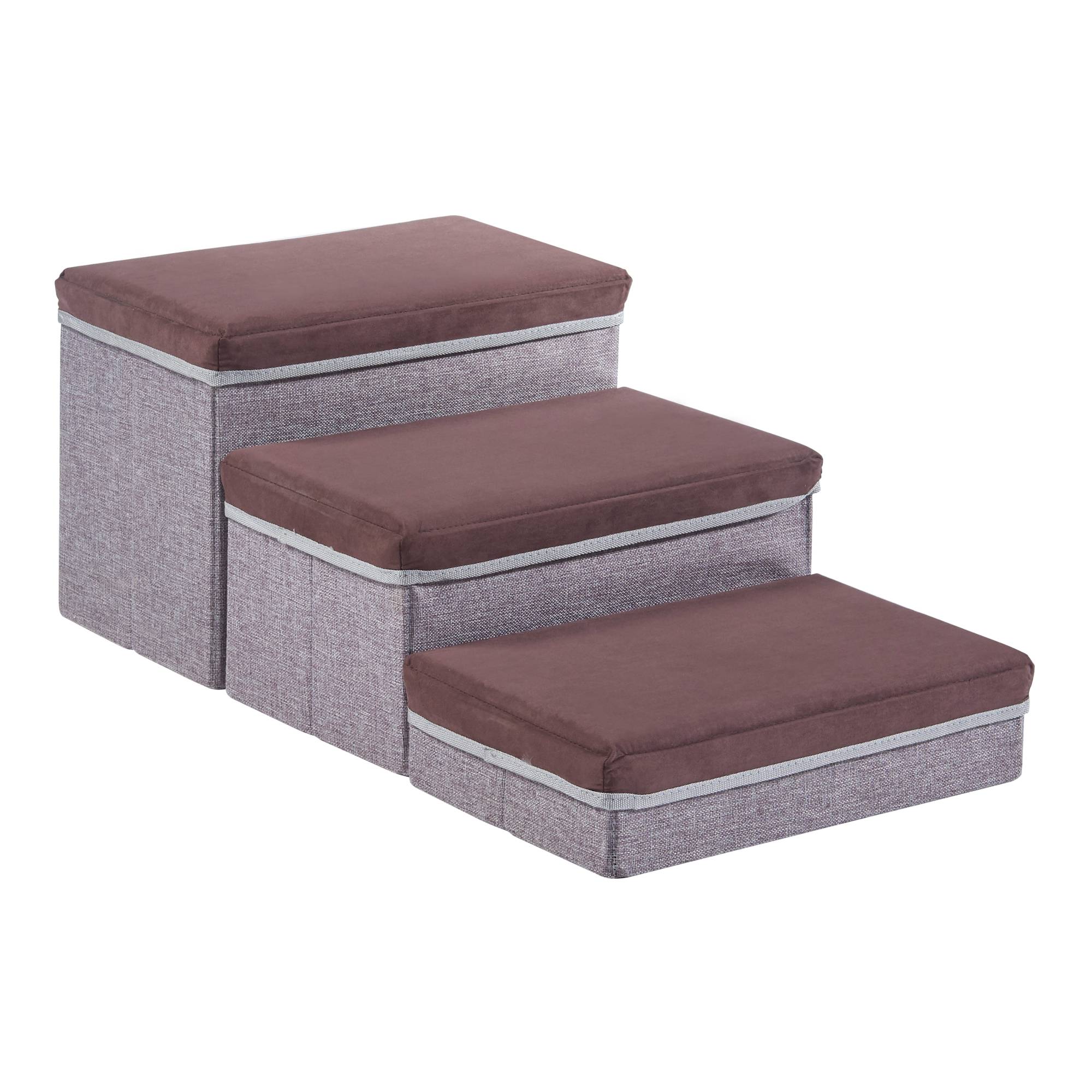 [en.casa] - Escalier à 3 marches pour animaux domestiques Vojens 75 x 40 x 30 cm marron foncé gris [en.casa] - Imagen 1