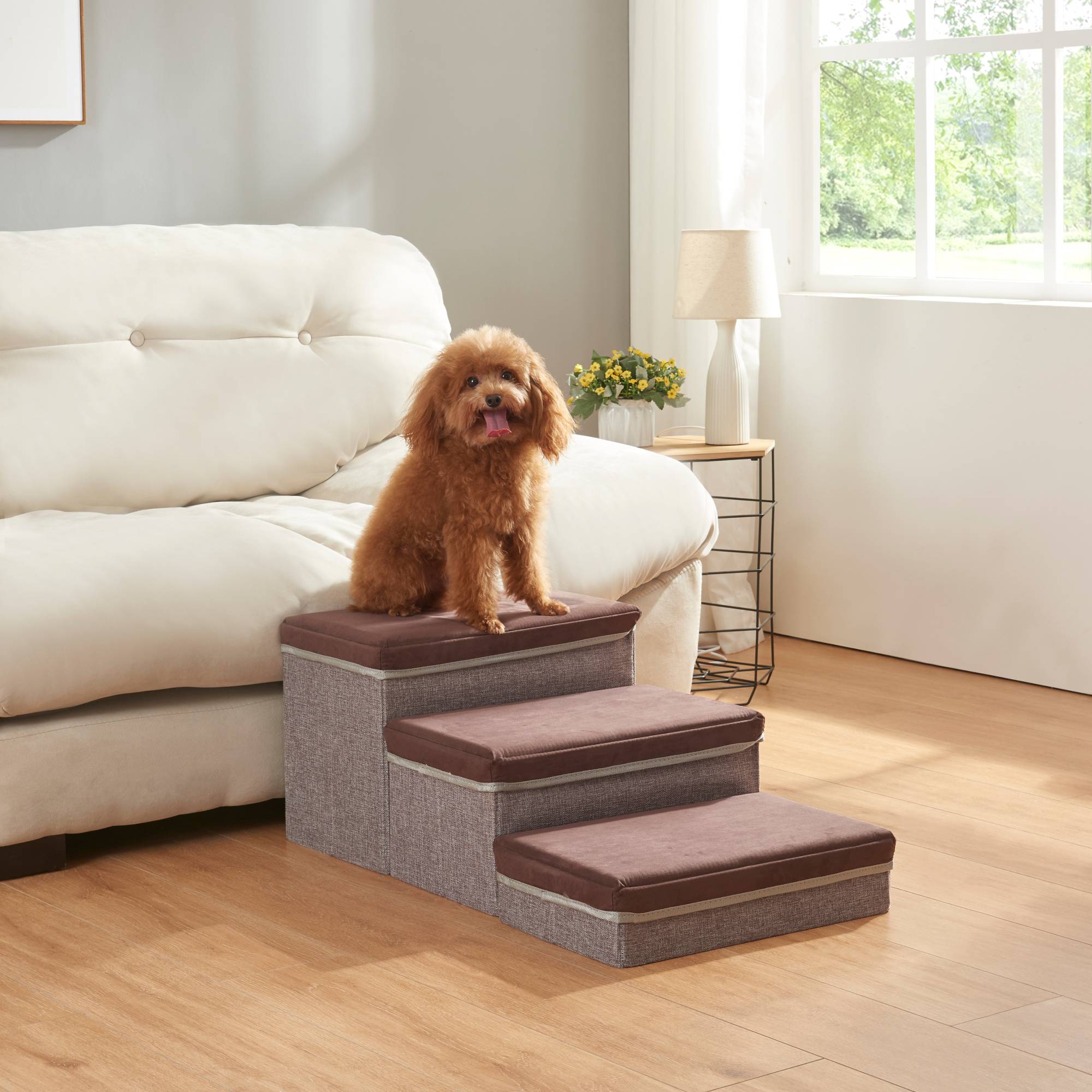 [en.casa] - Escalier à 3 marches pour animaux domestiques Vojens 75 x 40 x 30 cm marron foncé gris [en.casa] - Imagen 2