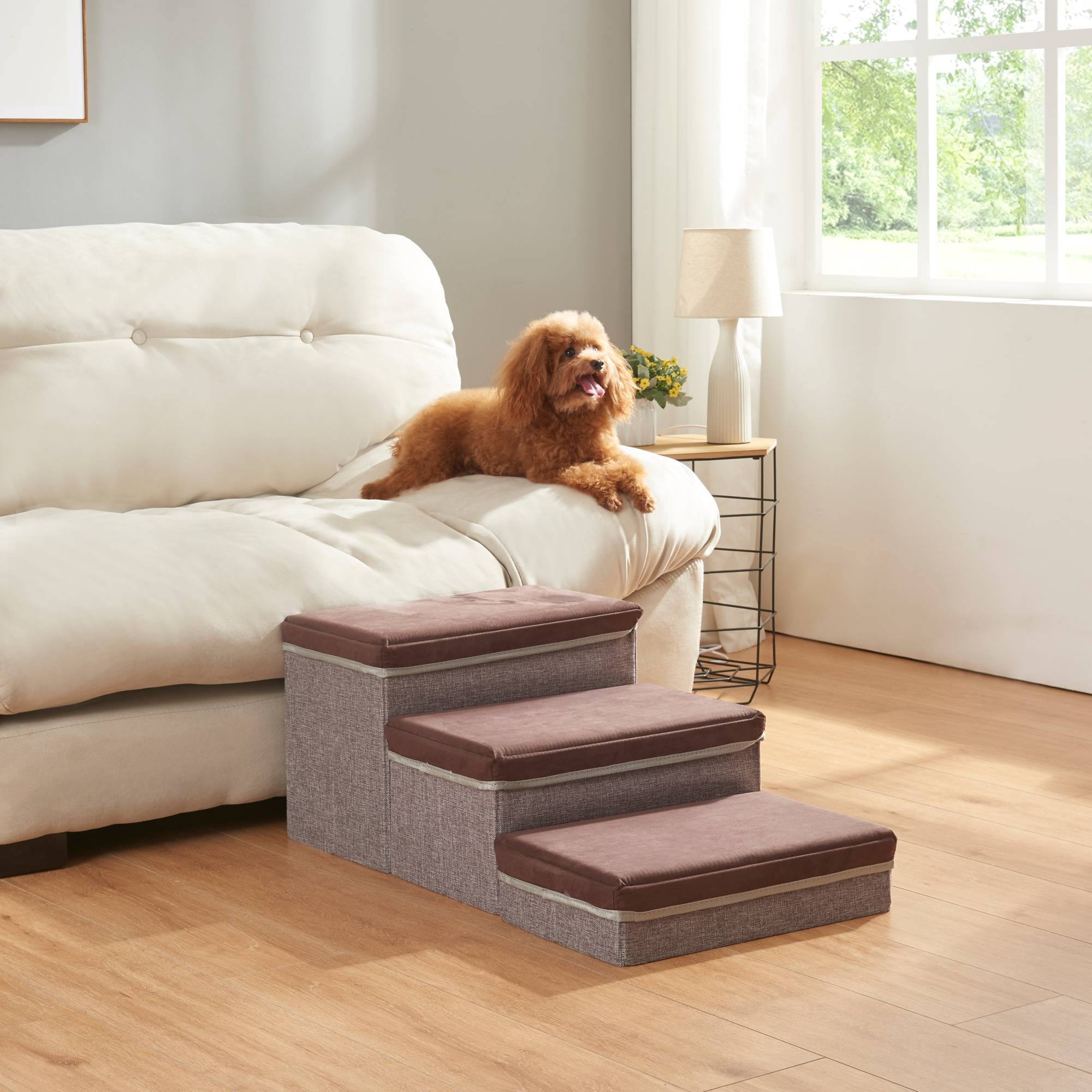[en.casa] - Escalier à 3 marches pour animaux domestiques Vojens 75 x 40 x 30 cm marron foncé gris [en.casa] - Imagen 4