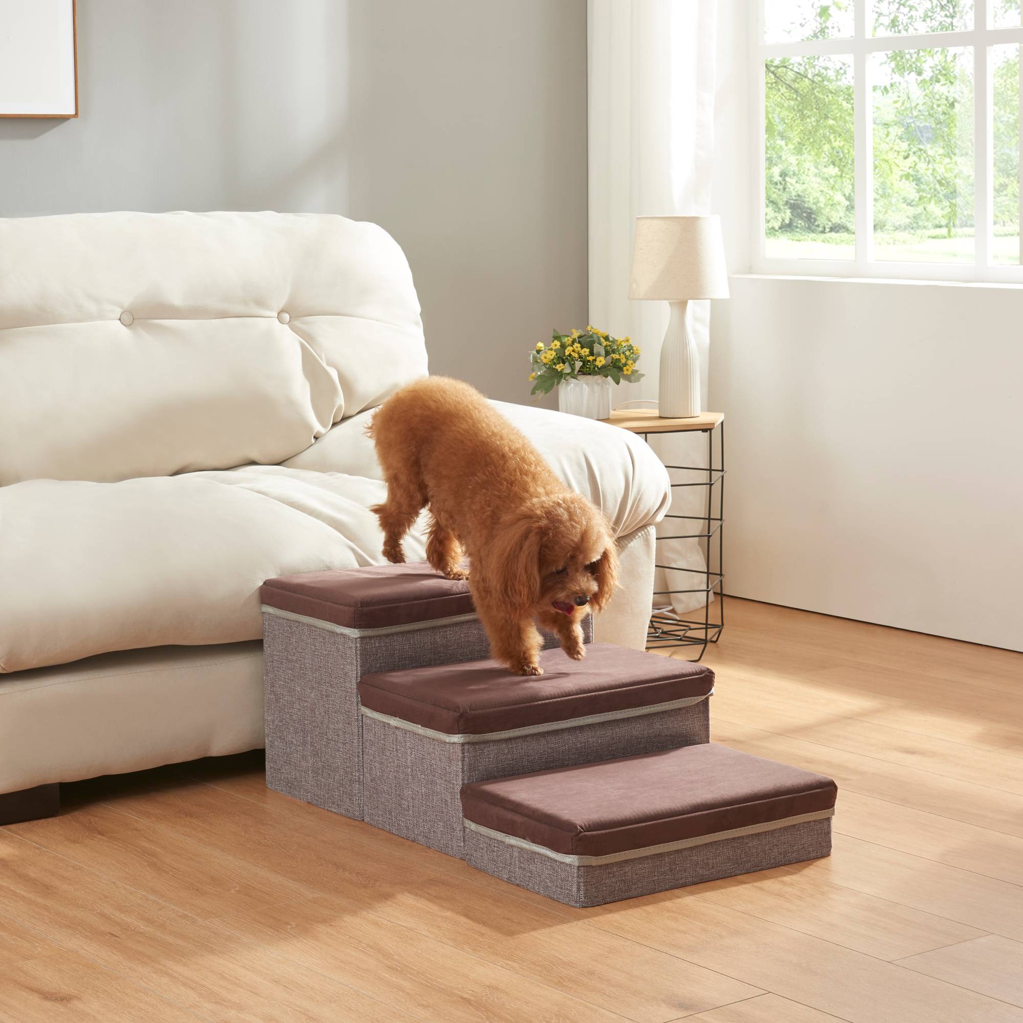 [en.casa] - Escalier à 3 marches pour animaux domestiques Vojens 75 x 40 x 30 cm marron foncé gris [en.casa] - Imagen 3