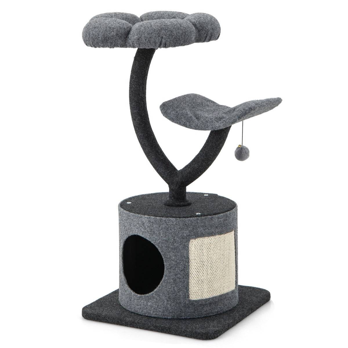 Helloshop26 - Arbre à chat 88cm avec perchoir et balle suspendue tour à chat avec poteaux de soutien en métal et housse de condo amovible gris - Imagen 1