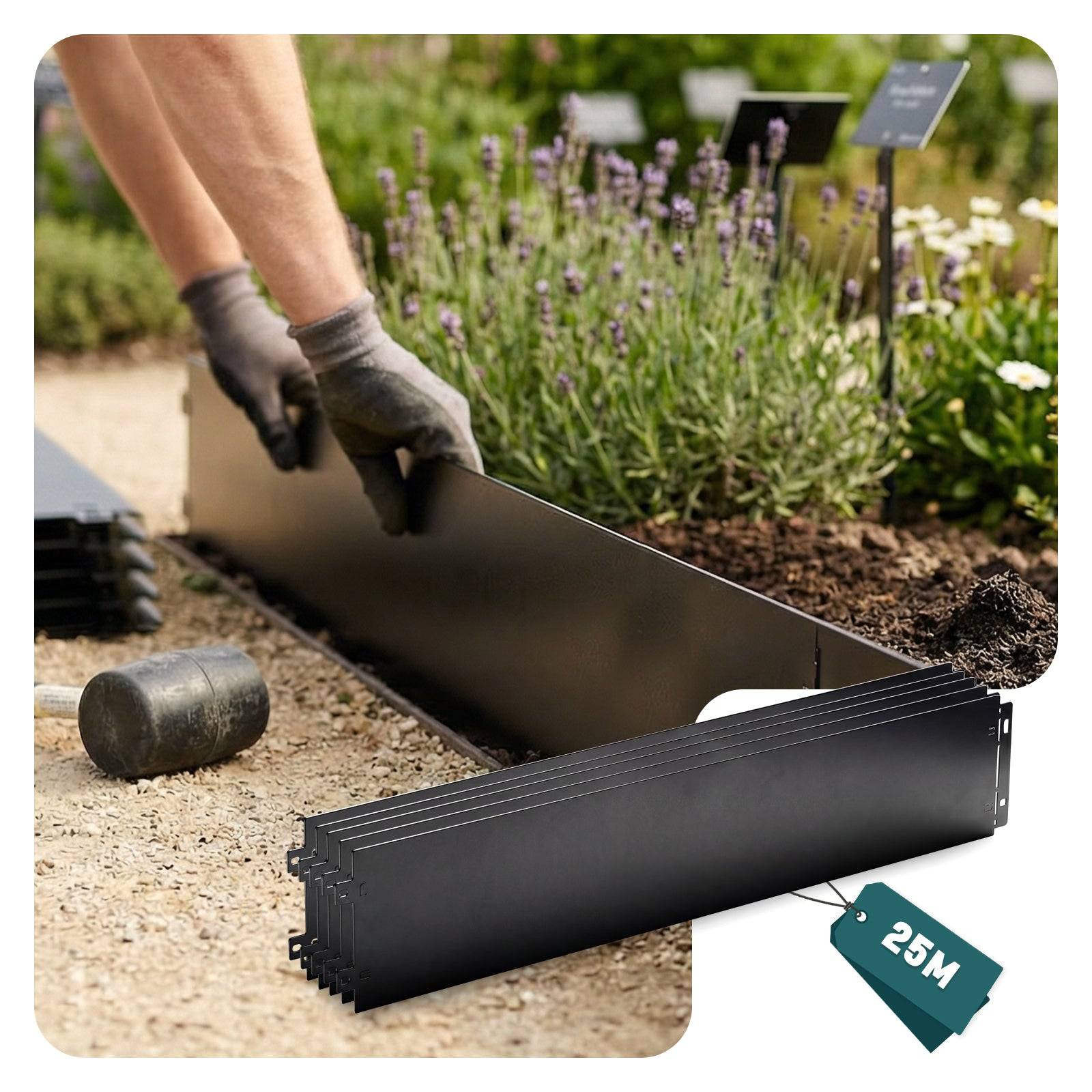 Vounot - Lot de 25 Bordure de jardin en métal flexible 100x18cm noir - clôture gazon antirouille 25m - VOUNOT® - Image 1