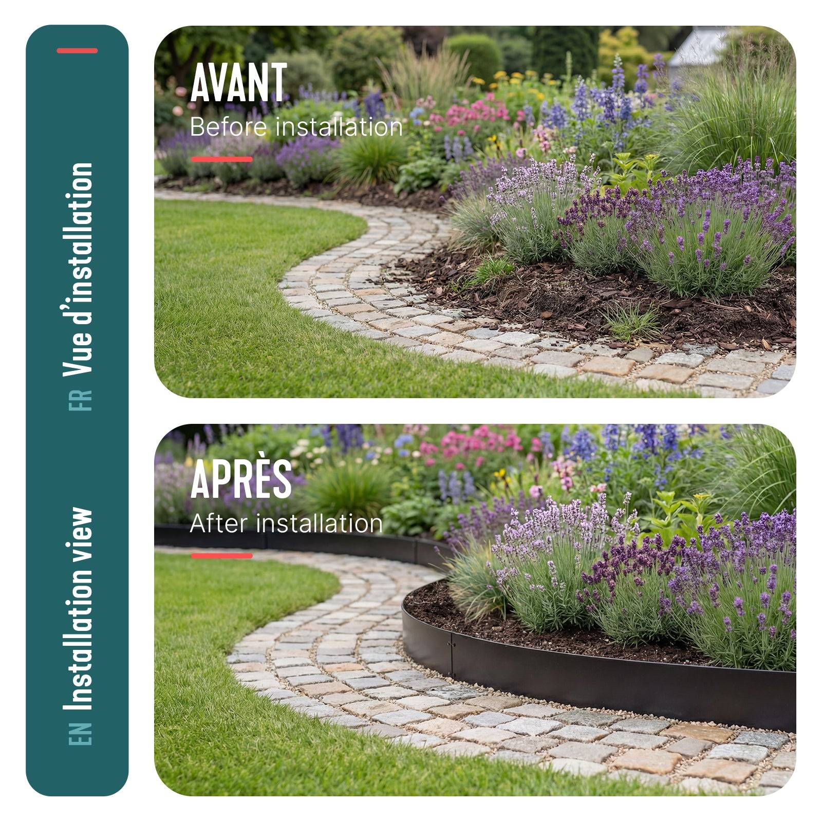 Vounot - Lot de 25 Bordure de jardin en métal flexible 100x18cm noir - clôture gazon antirouille 25m - VOUNOT® - Image 7