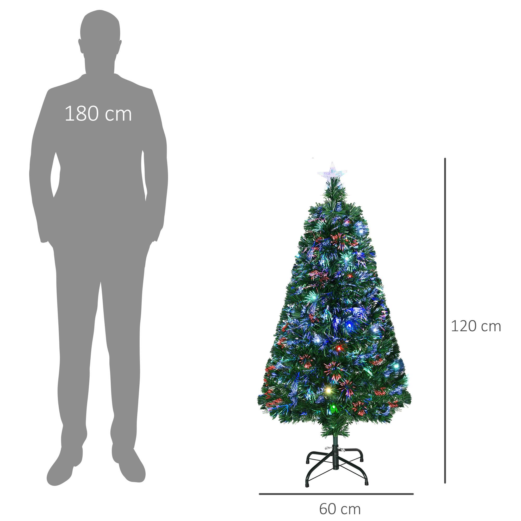 Sapin de Noël Artificiel Lumineux 120H cm Fibre Optique LED Multicolore + Support Pied 130 Branches étoile Sommet Brillante Vert - Image 5