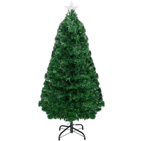Sapin de Noël Artificiel Lumineux 120H cm Fibre Optique LED Multicolore + Support Pied 130 Branches étoile Sommet Brillante Vert - Image 2
