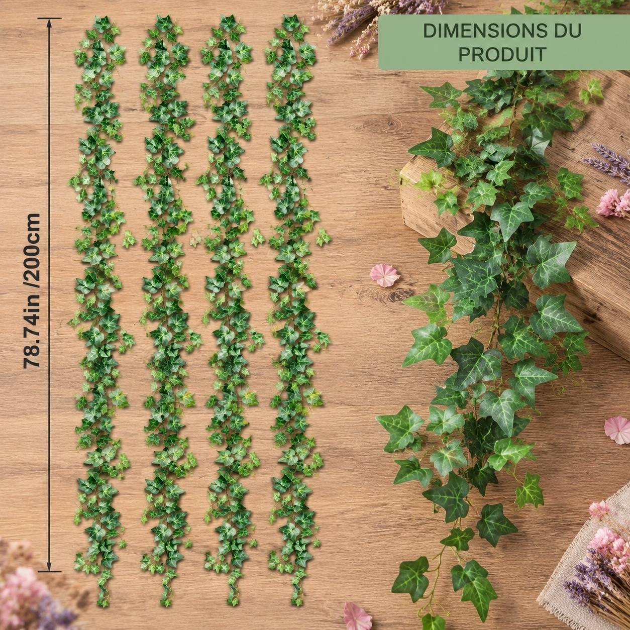 Lot de 4 Guirlandes de Lierre Artificiel 2m Décoration Intérieur Extérieur - Image 2