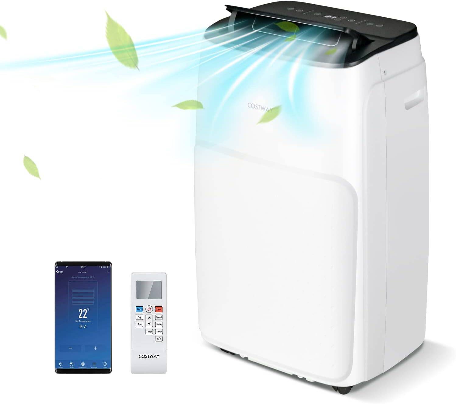 COSTWAY Climatiseur Mobile Silencieux 4 en 1 - 12000BTU [Classe Energétique A] avec Chauffage Ventilateur Déshumidificateur Rafraîchisseur Mode Nuit - Image 1