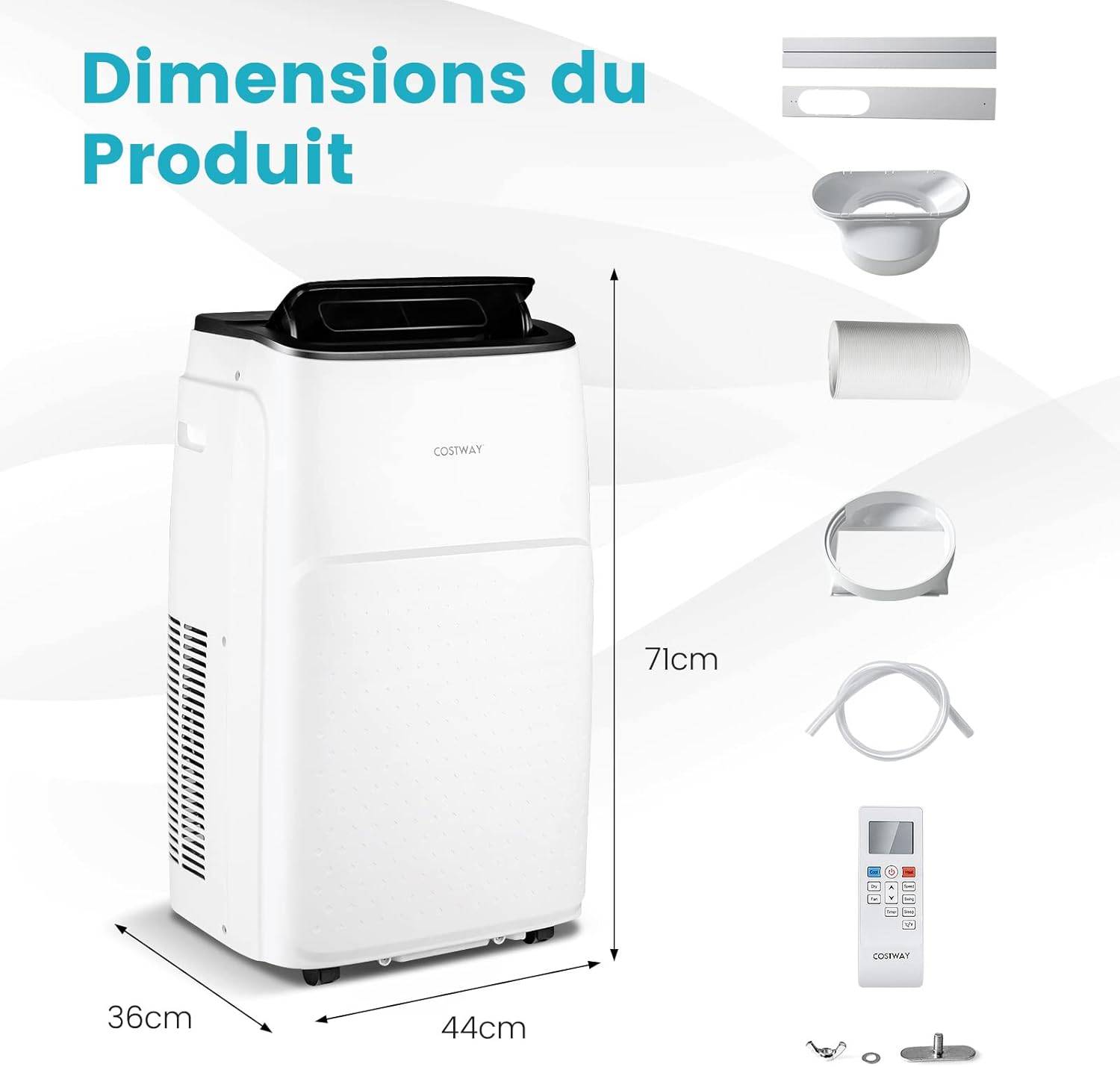 COSTWAY Climatiseur Mobile Silencieux 4 en 1 - 12000BTU [Classe Energétique A] avec Chauffage Ventilateur Déshumidificateur Rafraîchisseur Mode Nuit - Image 5