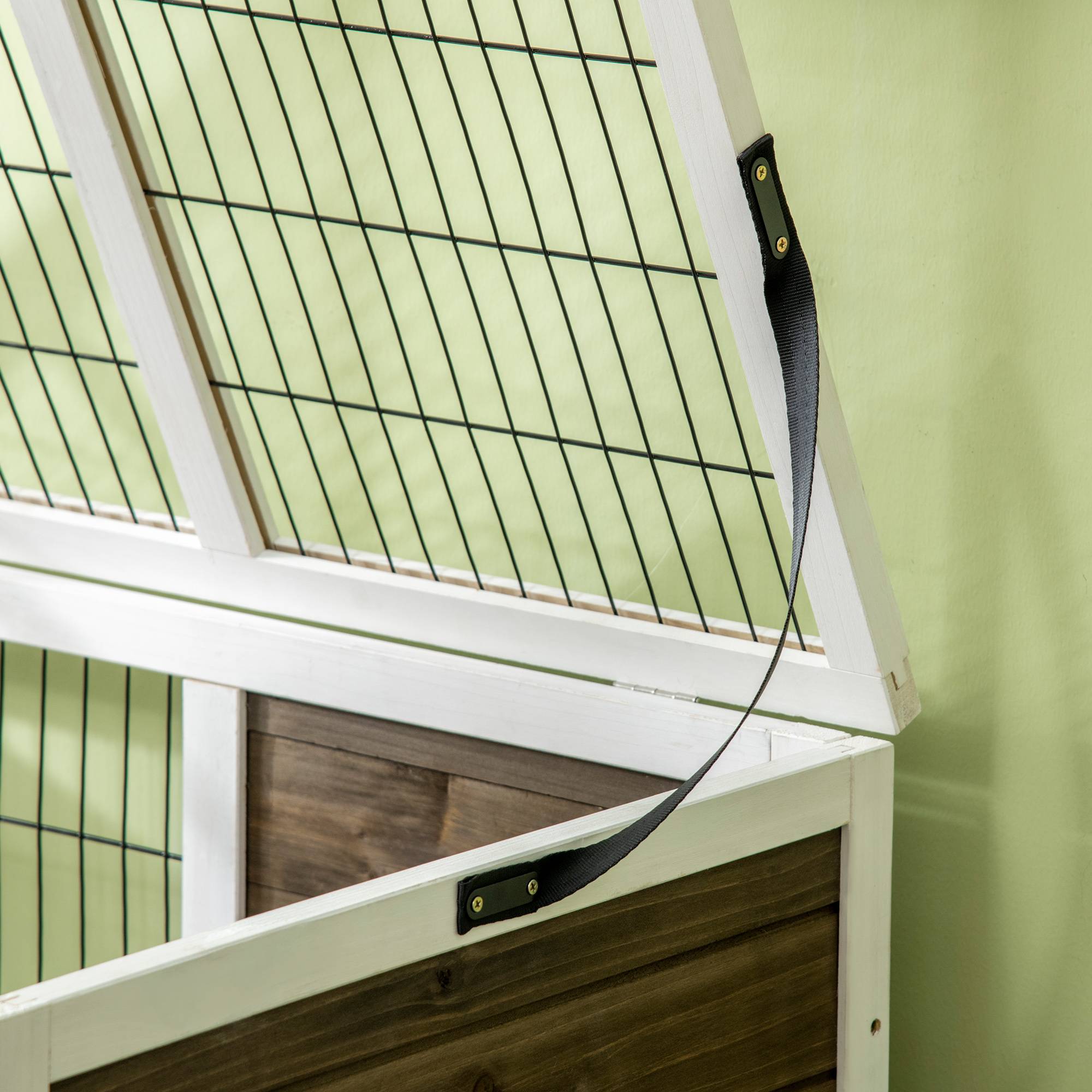 Clapier à lapins cage lapin intérieur, avec bac amovible, 2 portes verrouillables, échelle, 90 x 53 x 87 cm, café - Image 10