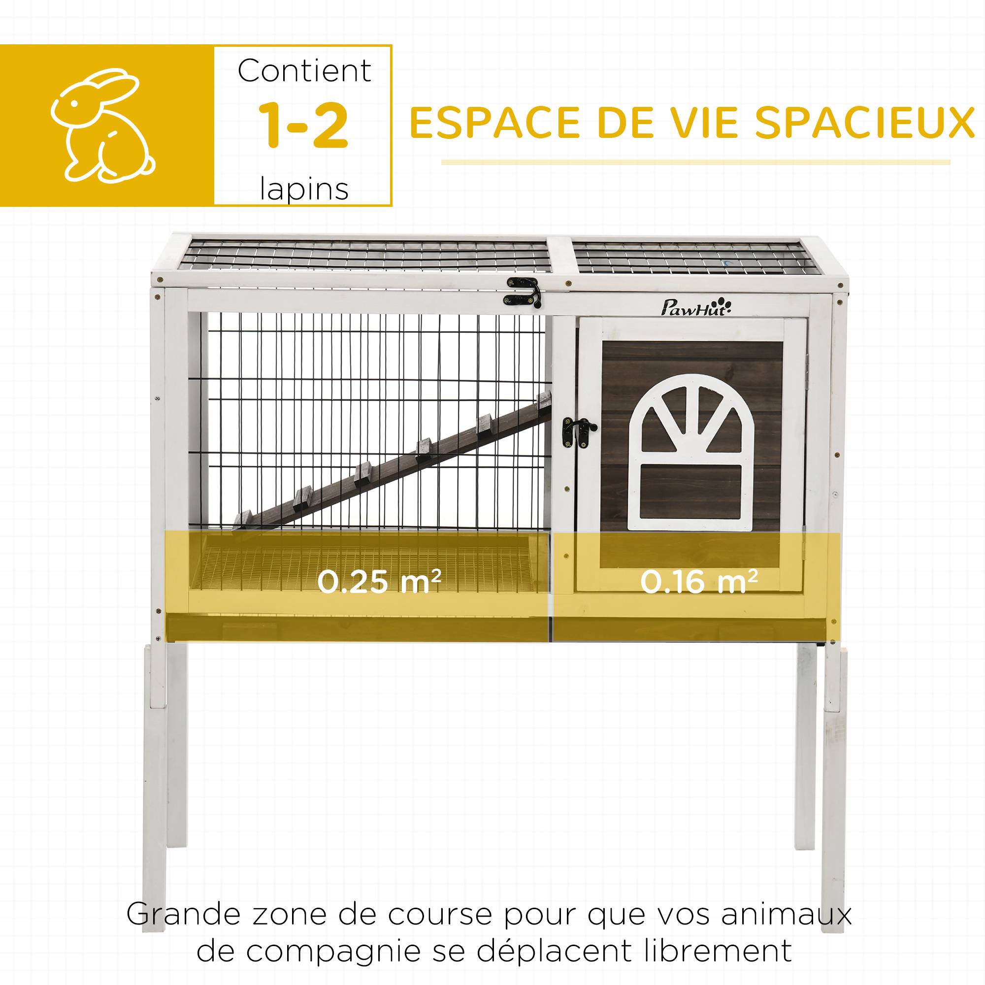 Clapier à lapins cage lapin intérieur, avec bac amovible, 2 portes verrouillables, échelle, 90 x 53 x 87 cm, café - Image 6