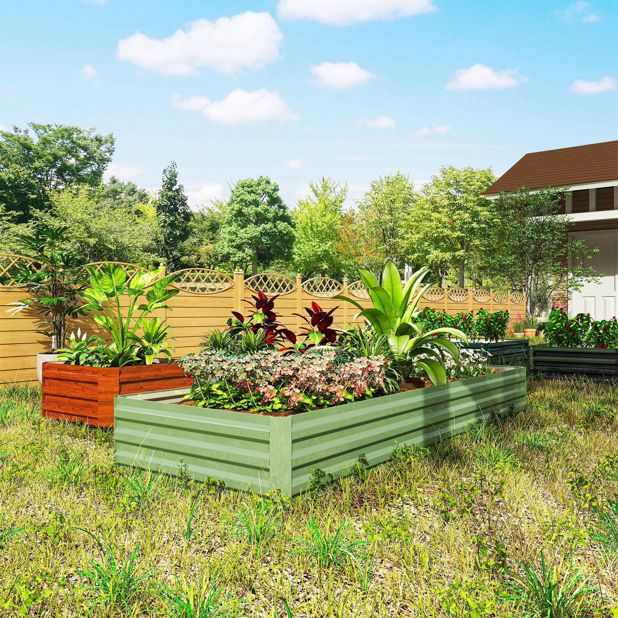 ComfortXL - Carré potager surélevé rectangulaire en acier galvanisé vert clair 241 x 90,5 x 30 cm pour légumes et fleurs - Image 7