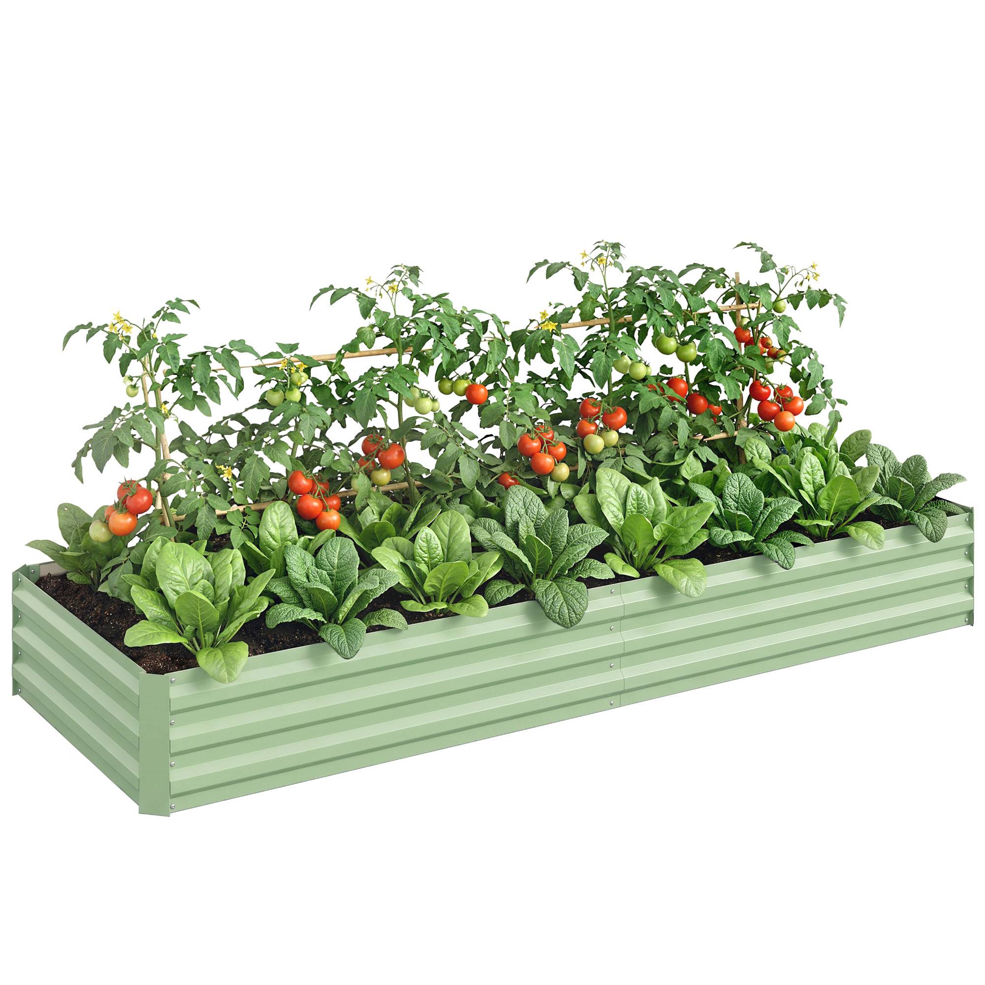 ComfortXL - Carré potager surélevé rectangulaire en acier galvanisé vert clair 241 x 90,5 x 30 cm pour légumes et fleurs - Image 2