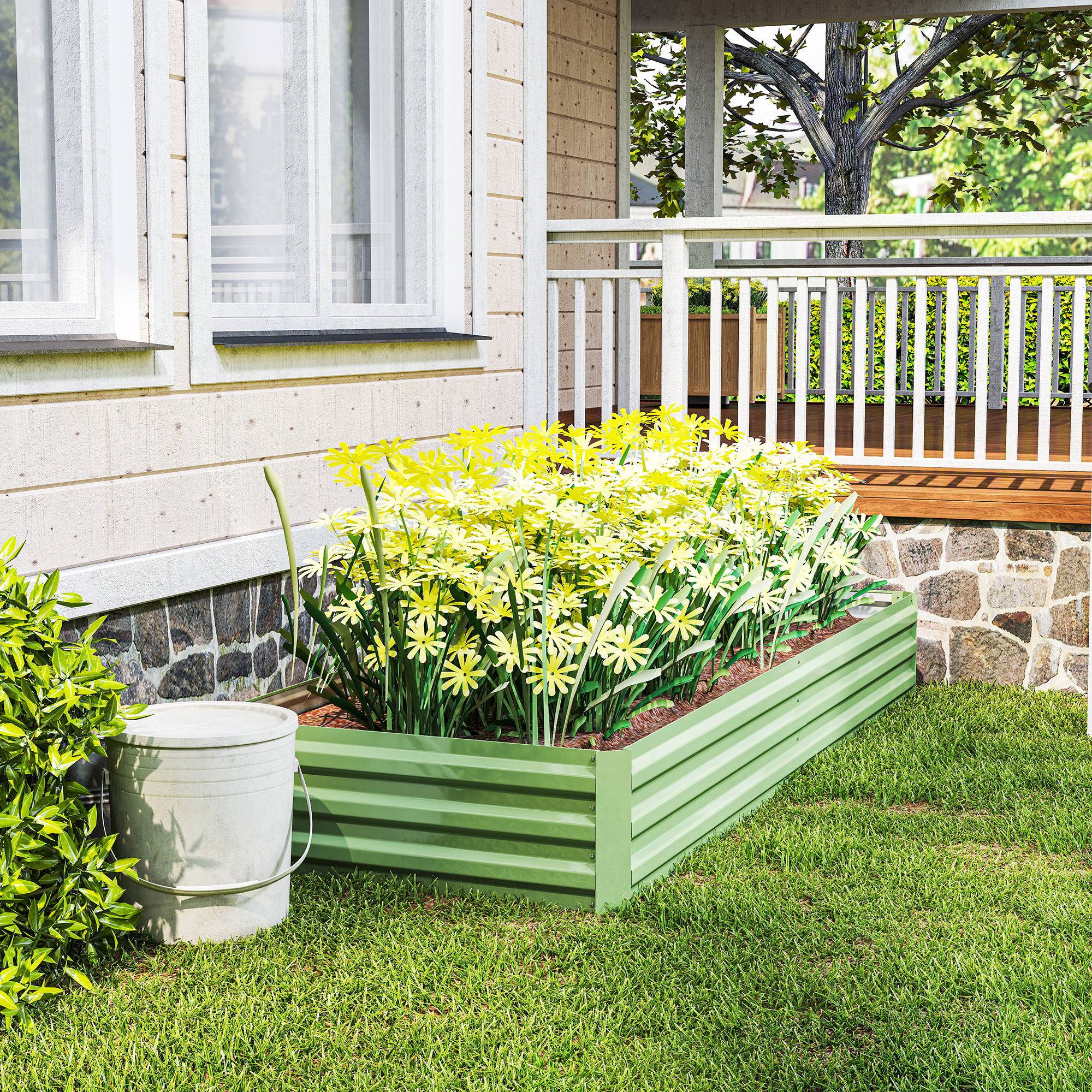 ComfortXL - Carré potager surélevé rectangulaire en acier galvanisé vert clair 241 x 90,5 x 30 cm pour légumes et fleurs - Image 8