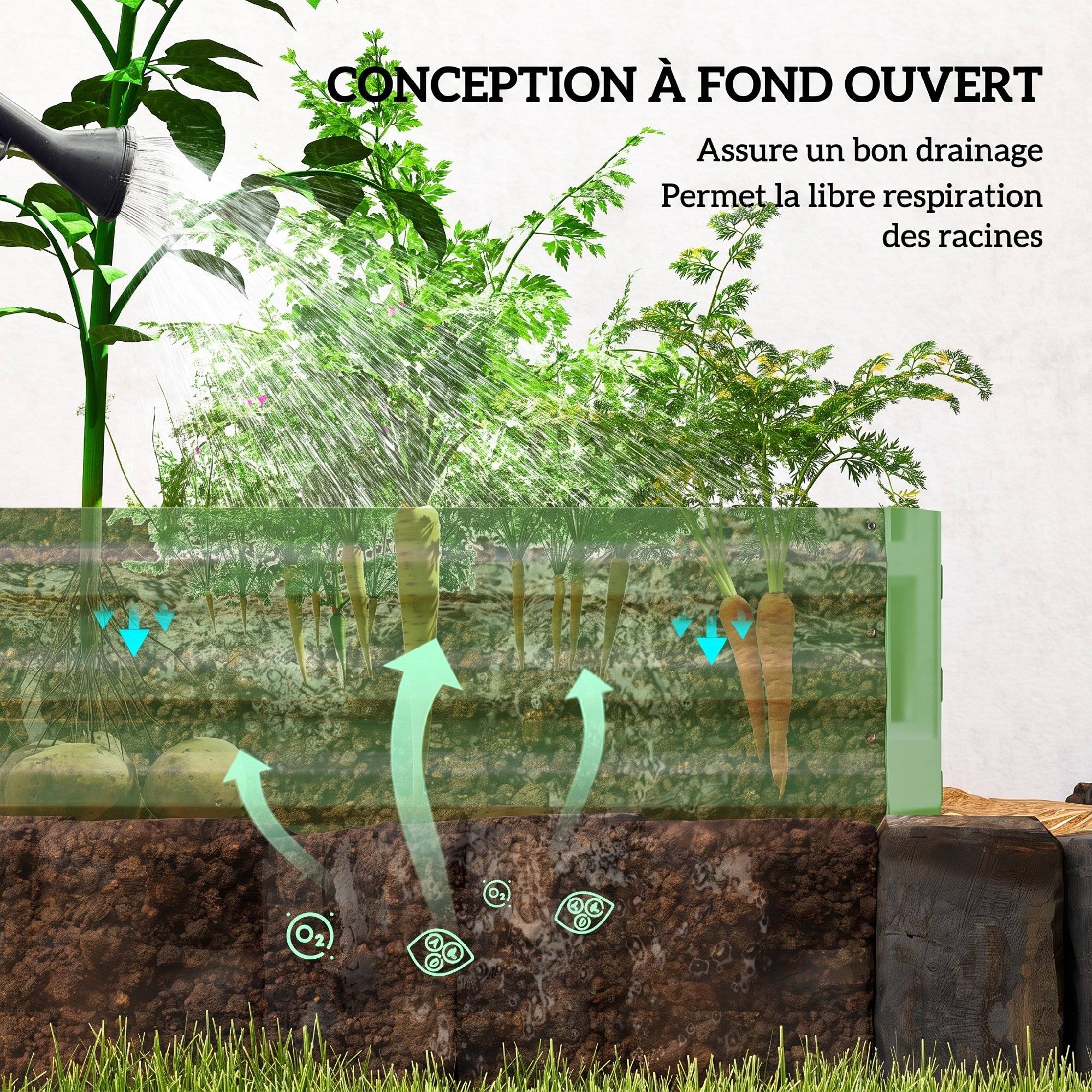 ComfortXL - Carré potager surélevé rectangulaire en acier galvanisé vert clair 241 x 90,5 x 30 cm pour légumes et fleurs - Image 4