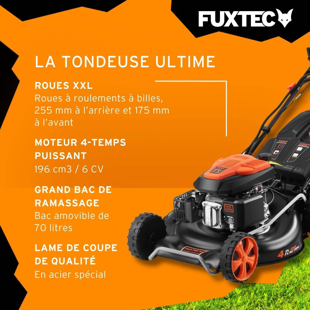 FUXTEC - Tondeuse thermique autotractée FUXTEC FX-RM5396ESPRO – 53 cm, 6 CV, 196 cm³, bac 70 L, démarrage électrique, vitesse réglable - FUXTEC - Image 5