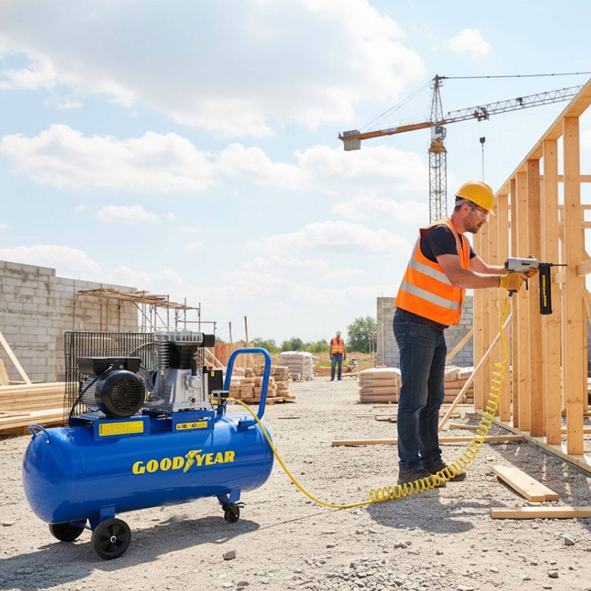 Compresseur d'air 10 bars Réservoir 100L à Courroie 3CV 2250W Débit air 350L/min GOODYEAR - Imagen 3