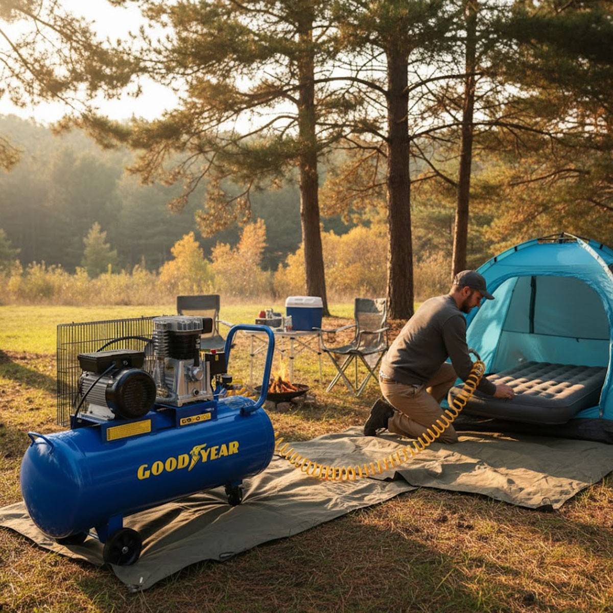 Compresseur d'air 10 bars Réservoir 100L à Courroie 3CV 2250W Débit air 350L/min GOODYEAR - Imagen 7