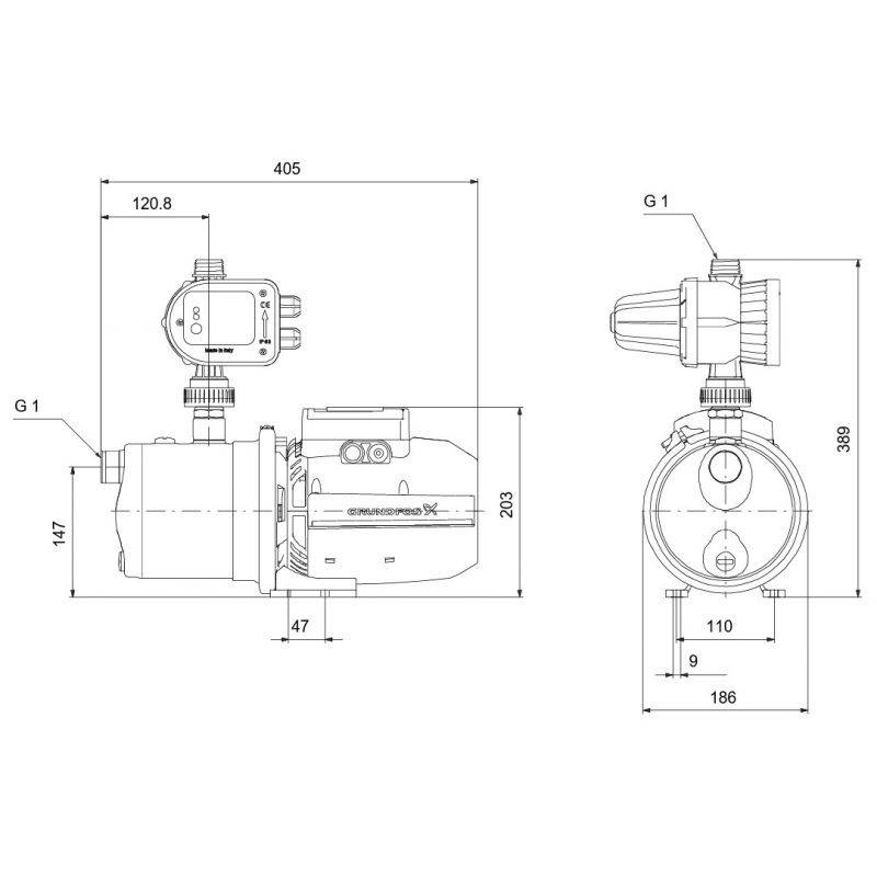 Pompe a eau Grundfos JP447 PM START autoamorçante  jusqu'à 4,8 m3/h monophasé 220V - Image 3