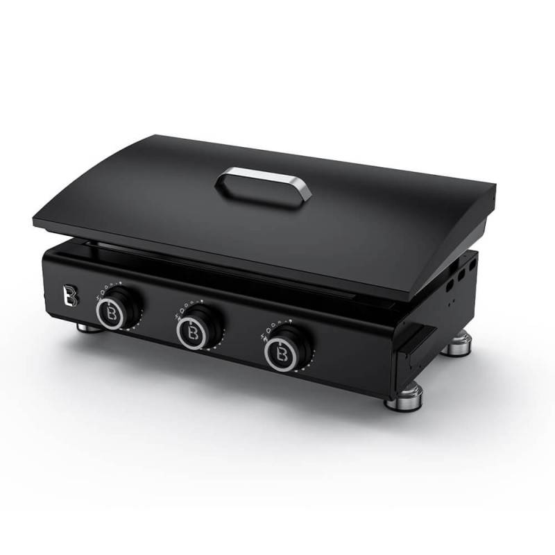 Brasero - Plancha gaz Silvia IIG 3 feux – BRASERO BY FAVEX – Plaque acier céramique 67 x 34 cm, 7,95 kW, jusqu'à 10 personnes, capot inclus